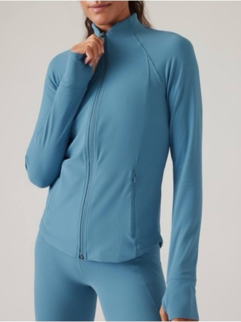 Athleta Salutation jacket Light Blue fitted Zip-Up Performance Jacket - Women 1X